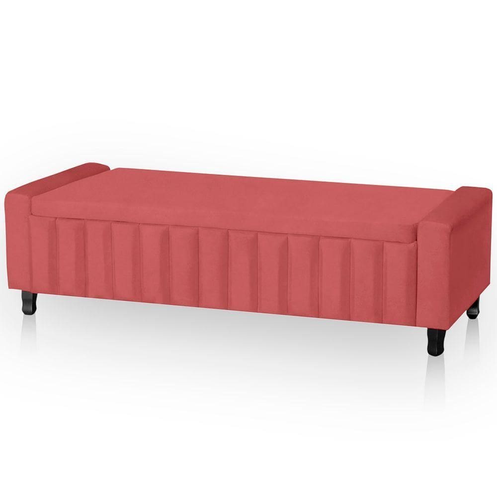 Calçadeira Baú Casal King Size Estofada Alicia Veludo Cor Rose