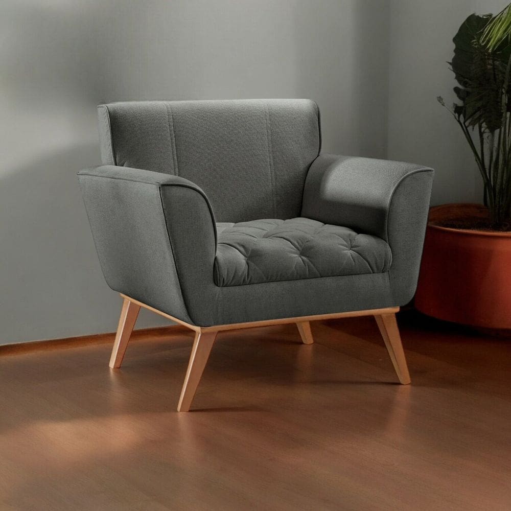 Poltrona Madeira Maciça Lyz Luxo Cinza