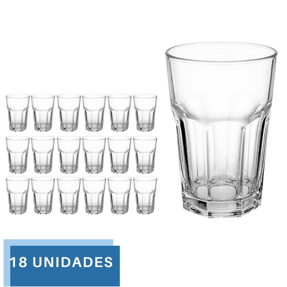 Copo de vidro 350ml Drinks Vitamina Transparentes kit 18Un