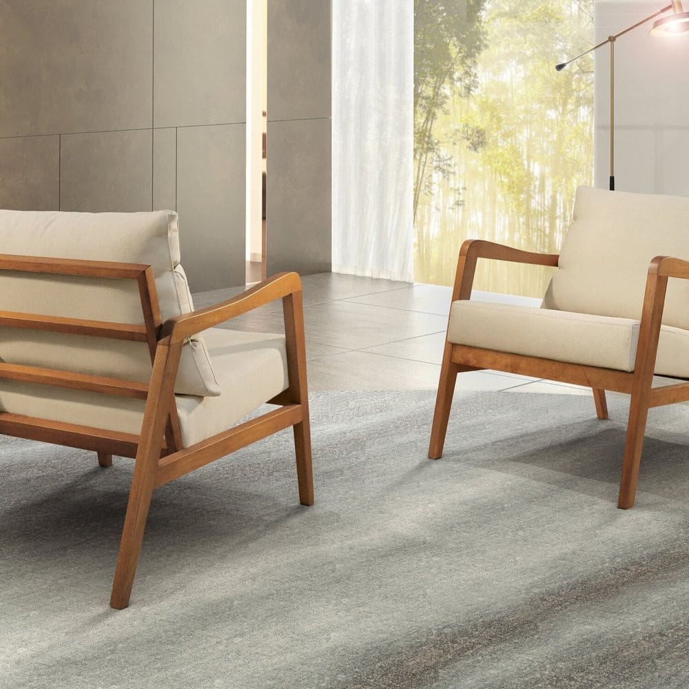 Poltrona Decorativa Madeira Maciça Bia Luxo Bege Claro