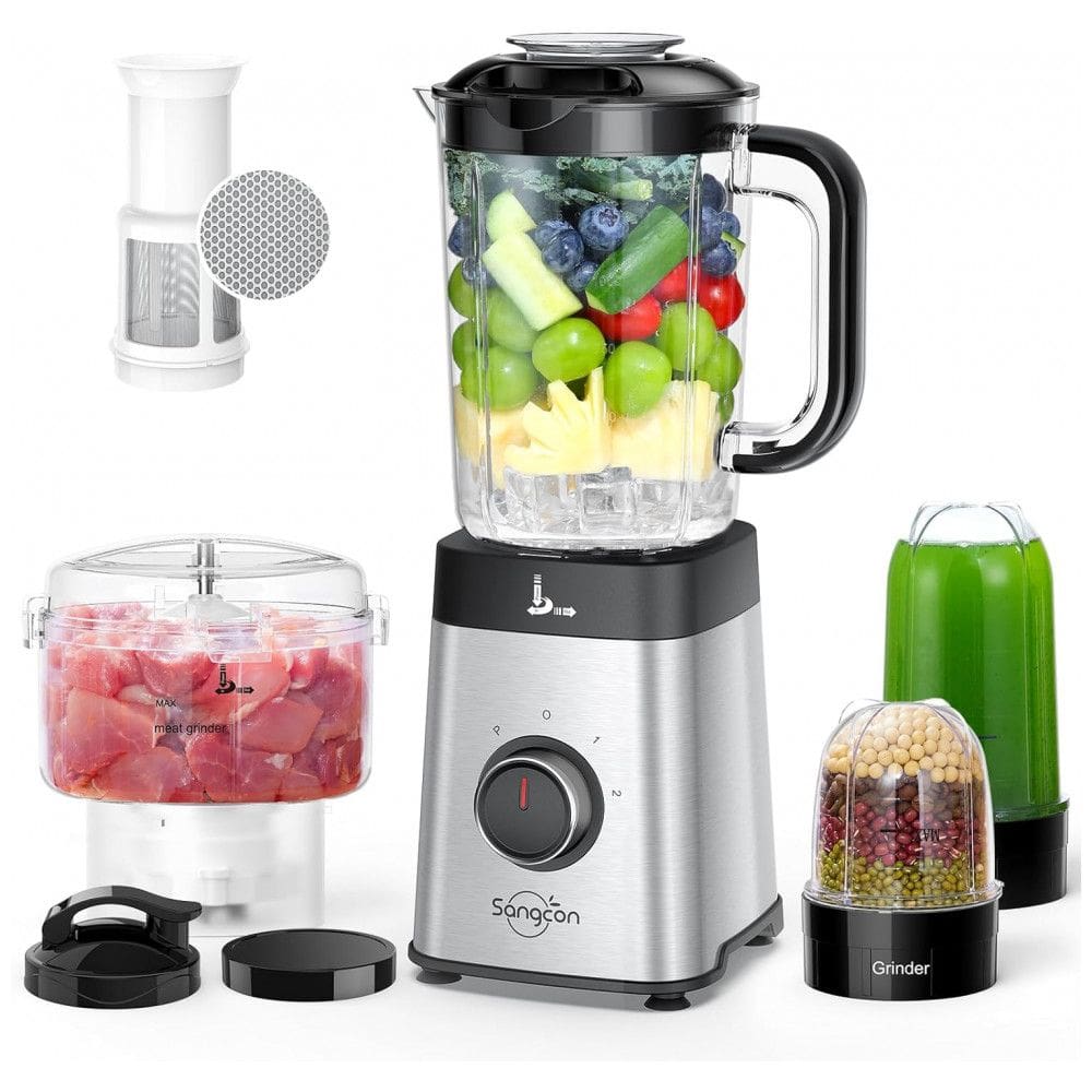 Liquidificador 5 em 1, 1,1L com Acessórios e 2 Velocidades, 300W, Sangcon, Prata