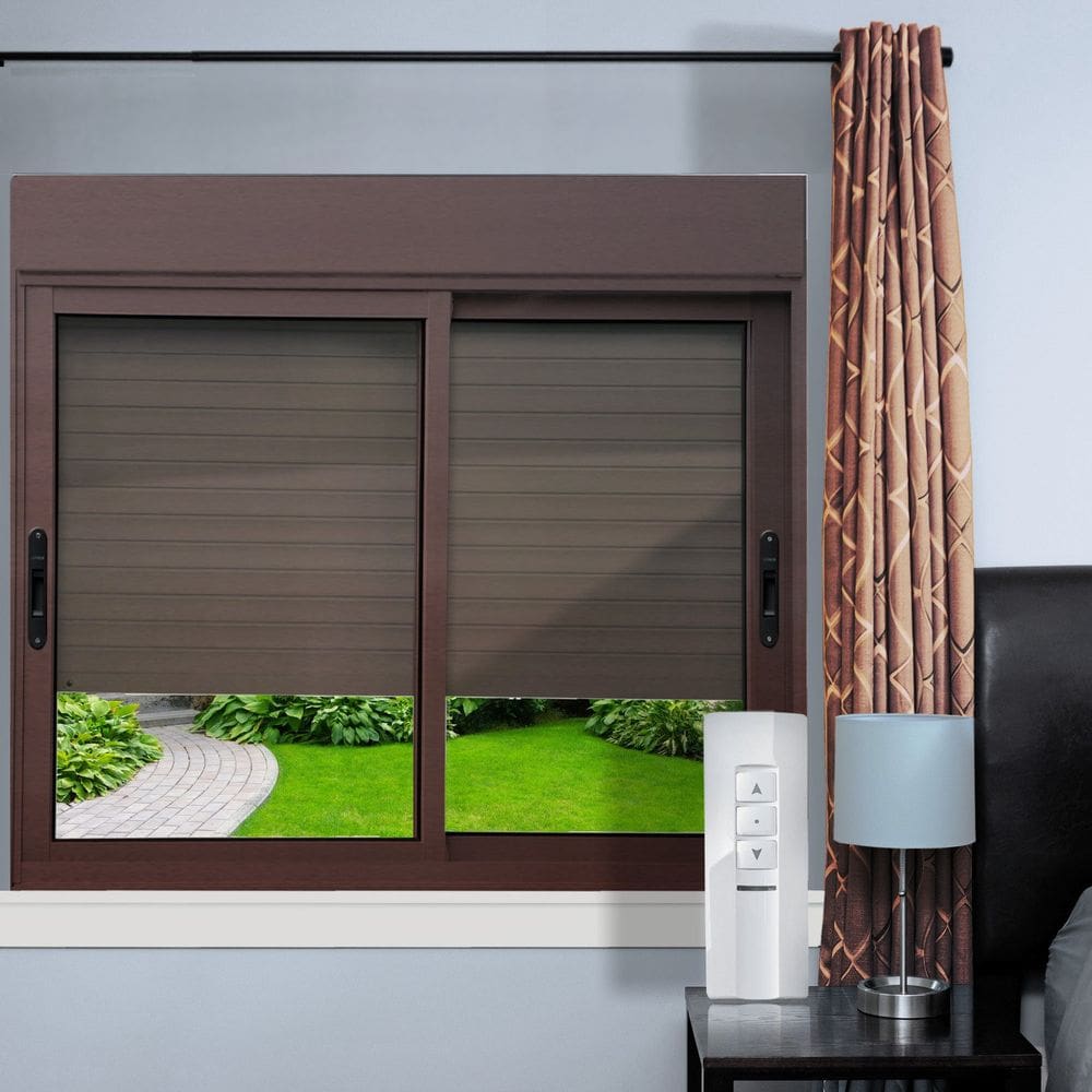 Janela Elite 2 Folhas Moveis com Persiana Integrada Correr com Motor e Controle Remoto 120 X 200 Vidro Liso Corten