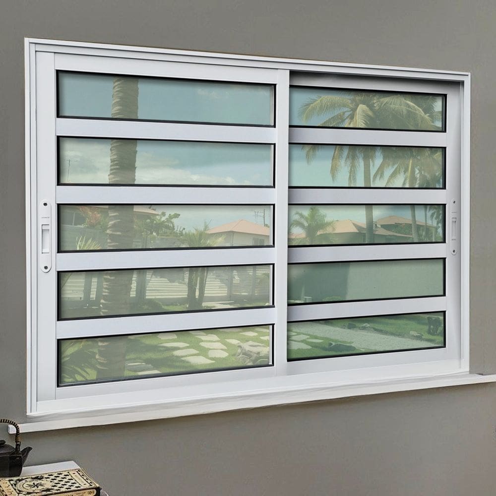 Janela Elite com Travessas 2 Folhas Moveis 120 X 150 Vidro Liso Branco