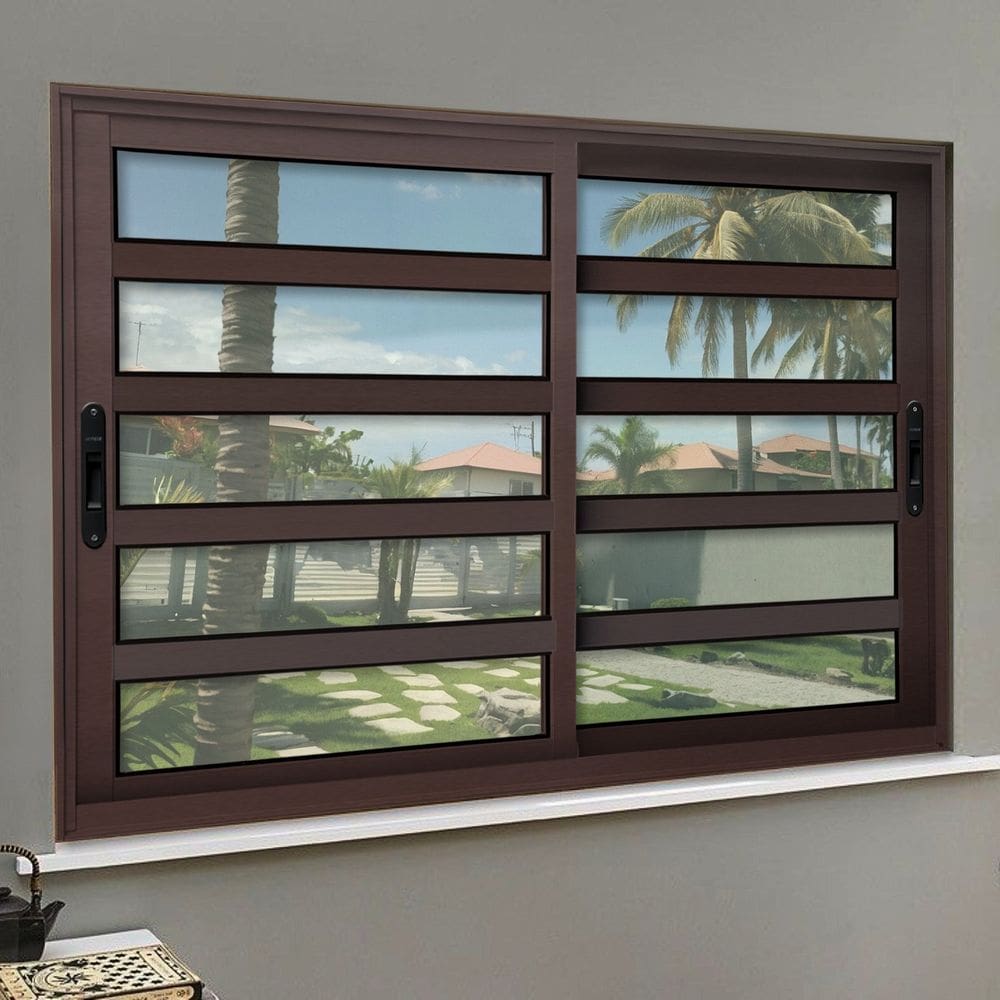 Janela Elite com Travessas 2 Folhas Moveis 100 X 150 Vidro Liso Corten