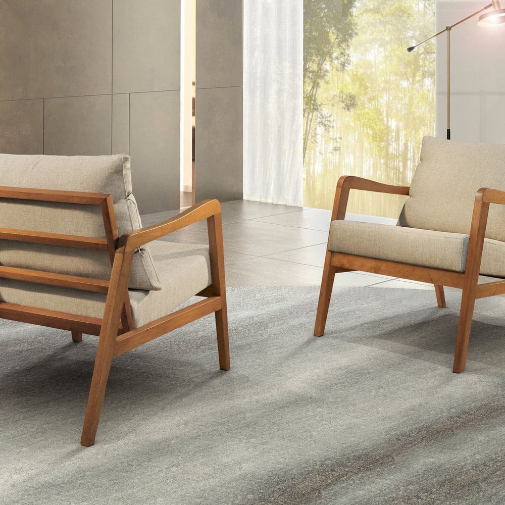 Poltrona Decorativa Bia Luxo Madeira Maciça Bege Claro
