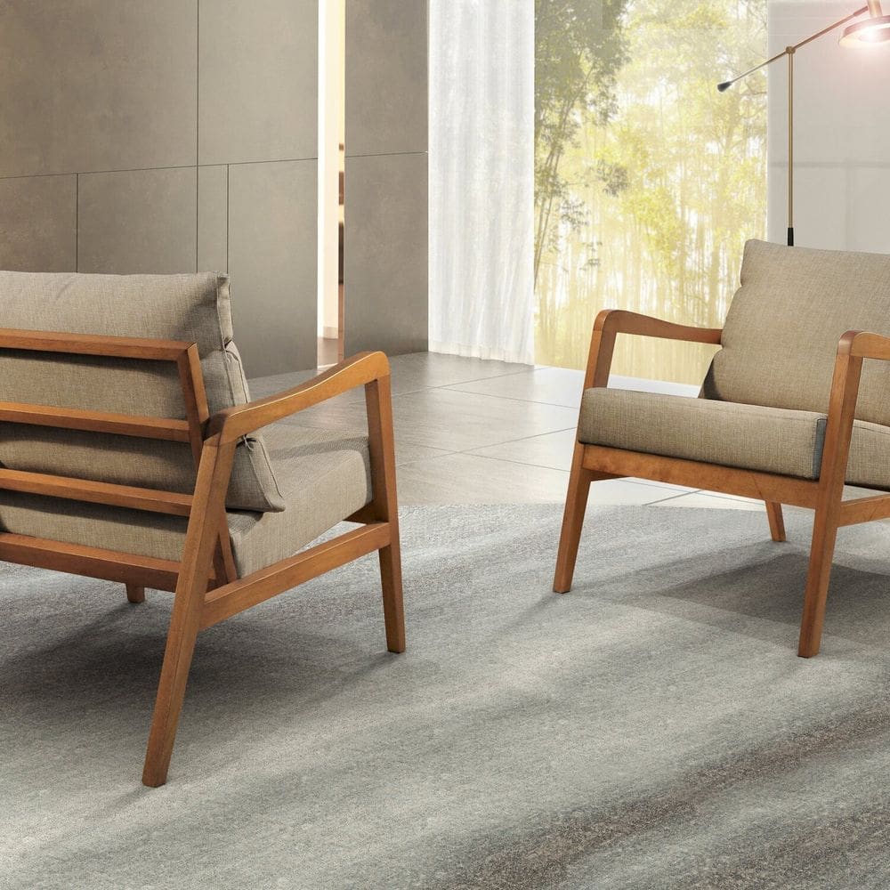 Poltrona Decorativa Bia Luxo Madeira Maciça Bege