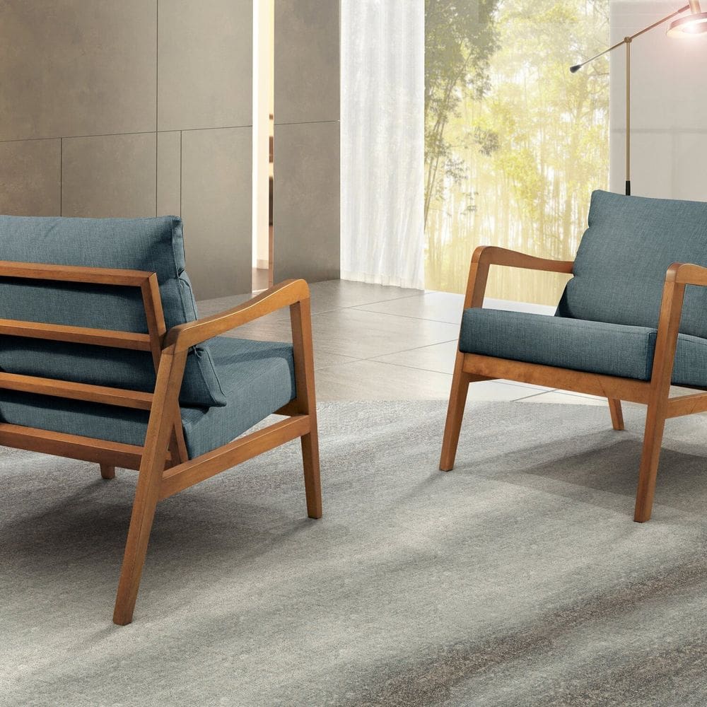Poltrona Decorativa Madeira Maciça Bia Luxo Azul