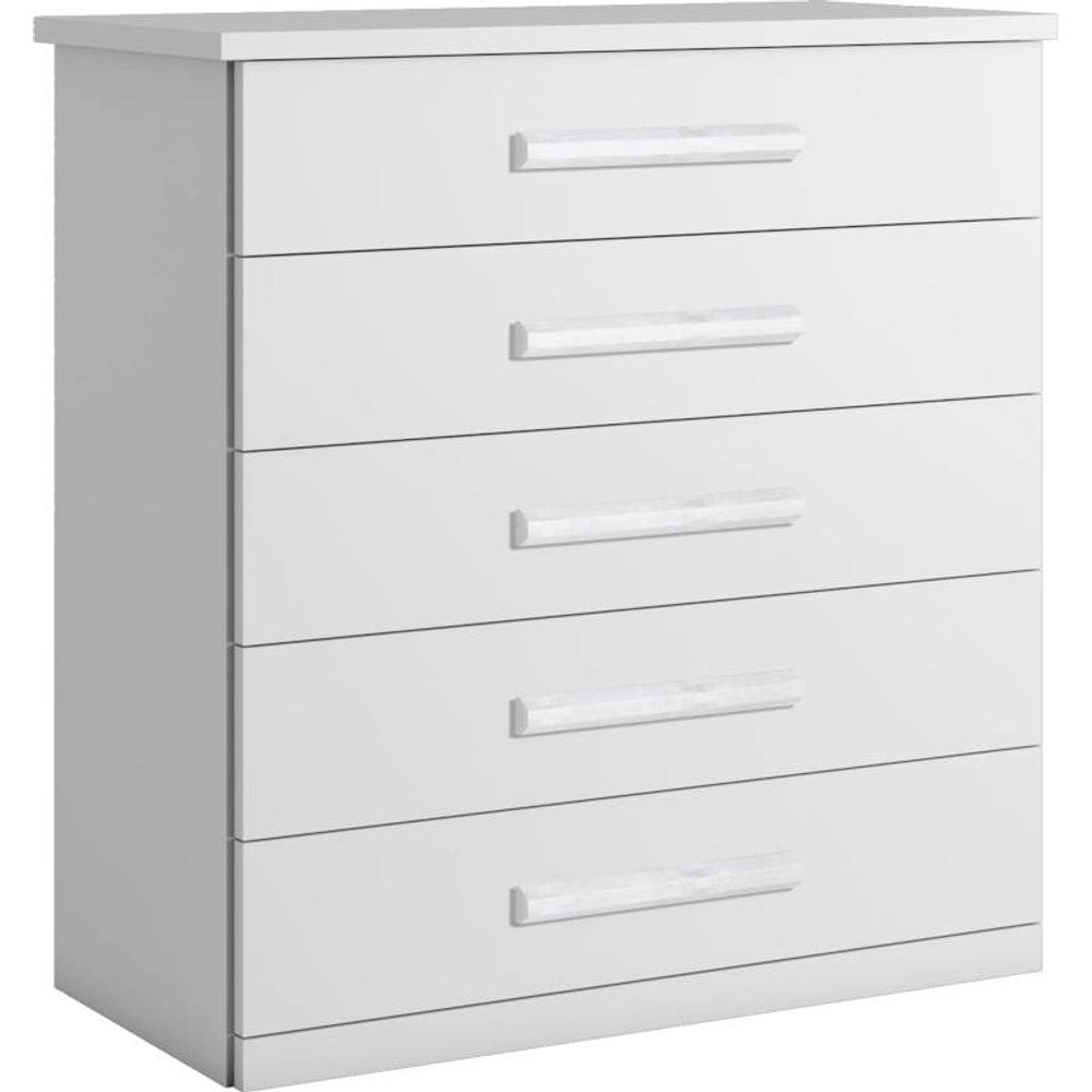 Cômoda para quarto 5 gavetas corrediças telescópicas - Toronto-Branco - Bianchi Móveis