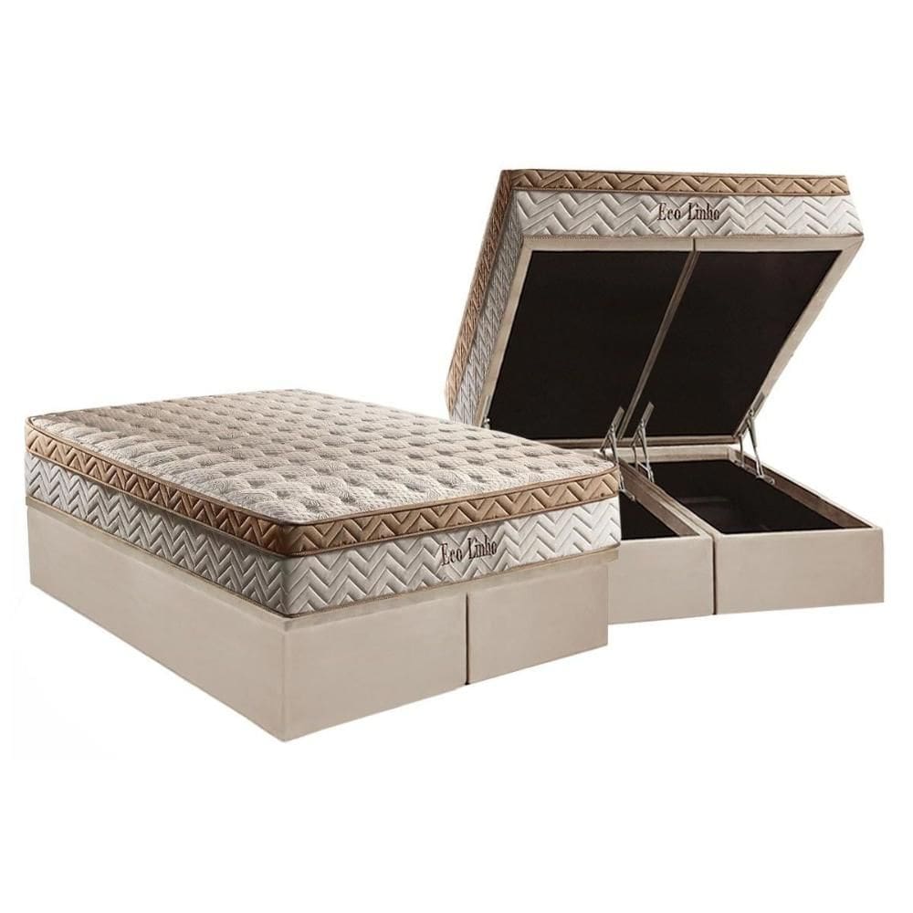 Cama Box Baú King: Colchão Molas Ensacadas Paropas MasterPocket Eco Linho + Base CRC Suede Clean(193x203)