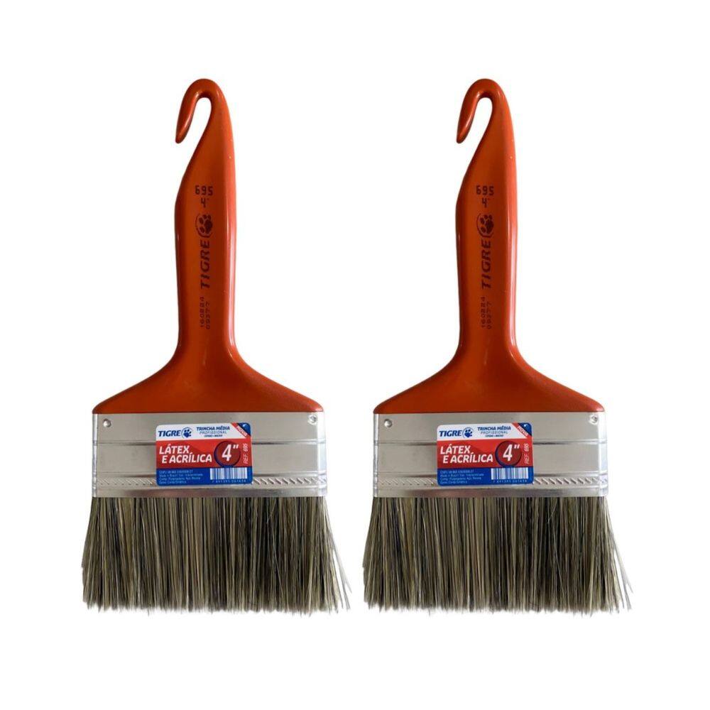 Kit 2 Trincha Pincel P/ Pintura Látex Acrílica 4`` Tigre