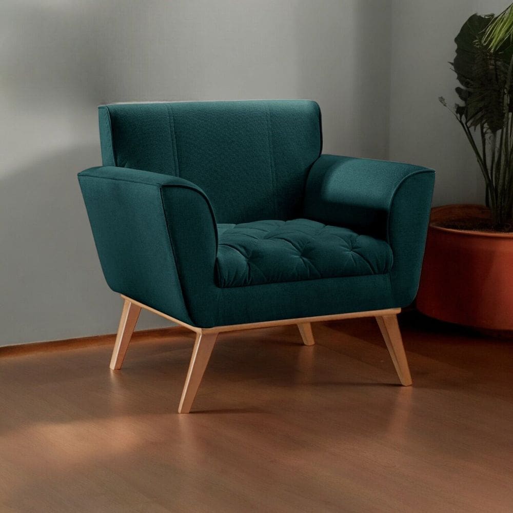 Poltrona Madeira Maciça Lyz Luxo Azul