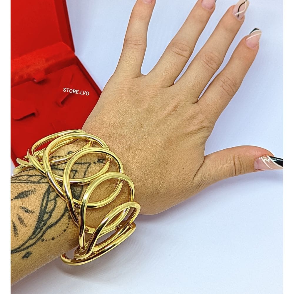 Pulseira Bracelete Punk Geométrica oca Lisa Argola Folheado a Ouro Aberto Ajustável Punho de Braço Lançamento 2024 Moda