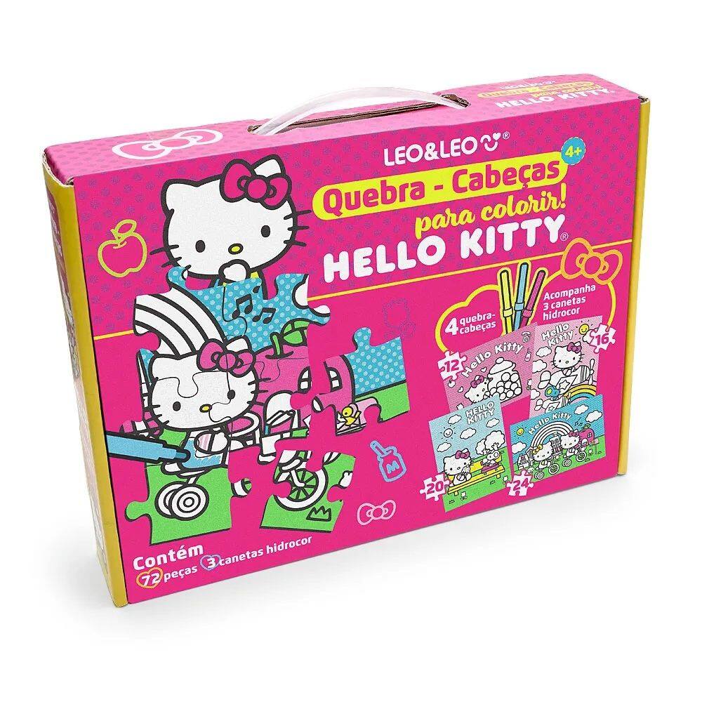 Quebra-Cabeça Infantil 4 em 1 Para Colorir Hello Kitty - Com 72 Peças E 3 Hidrocor - Leo&Leo