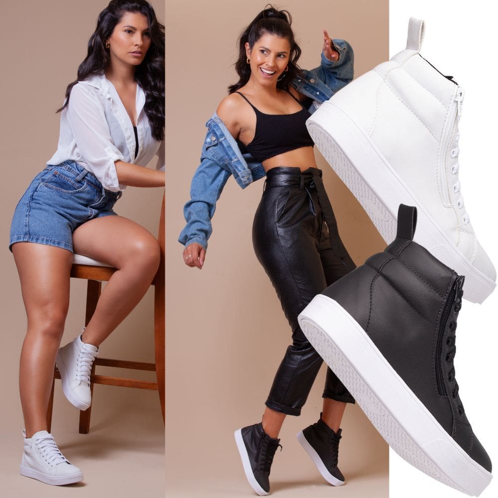 Conjunto de Tenis femininos estilo esporte em branco e preto para uma combinação versátil.