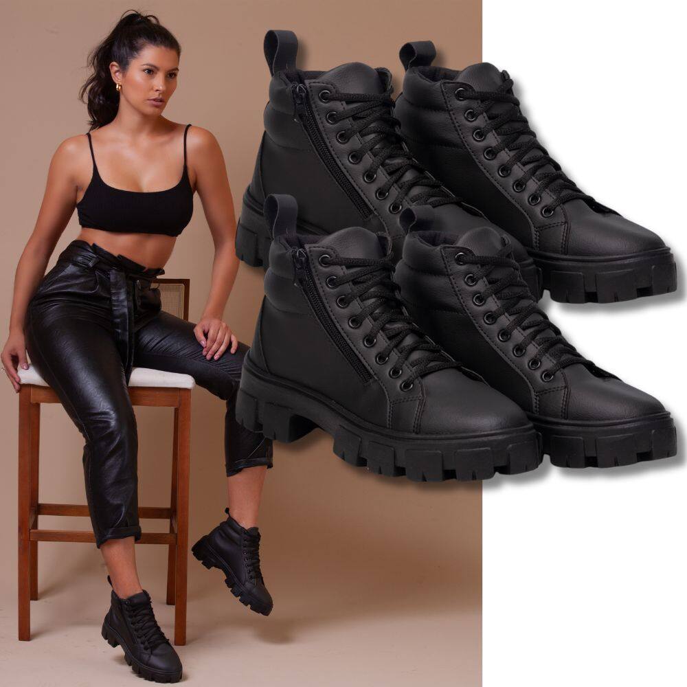 Bota Feminina, kit 2 pares Preto e Marrom, Sola Borracha Antiderrapante, Versatilidade e Conforto.