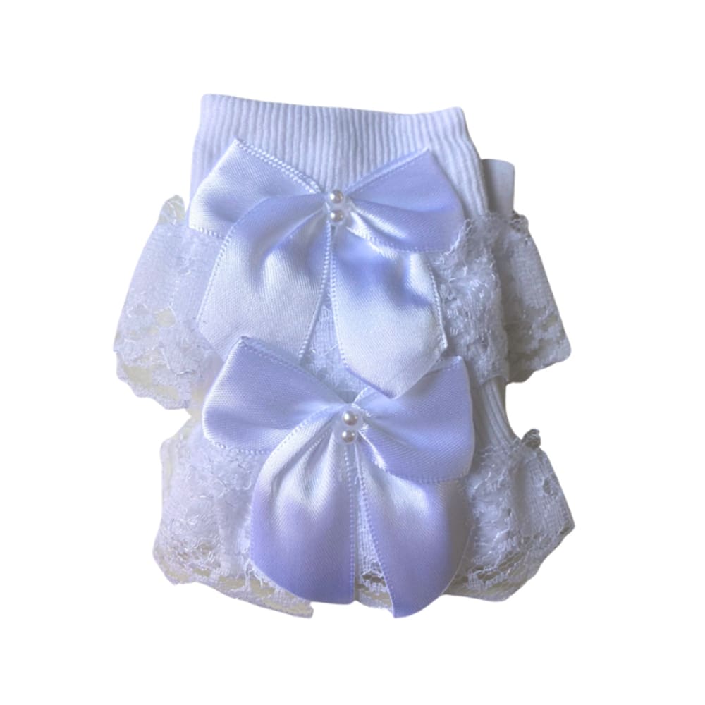 Meia Branca com Renda e Laço Branco Brando (tam RN, 17-20 e 21-24) mod 17