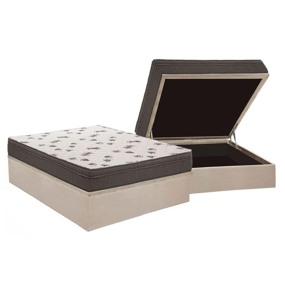 Cama Box Baú Casal: Colchão Espuma Ortobom D45 Light + Base CRC Suede Clean(138x188)