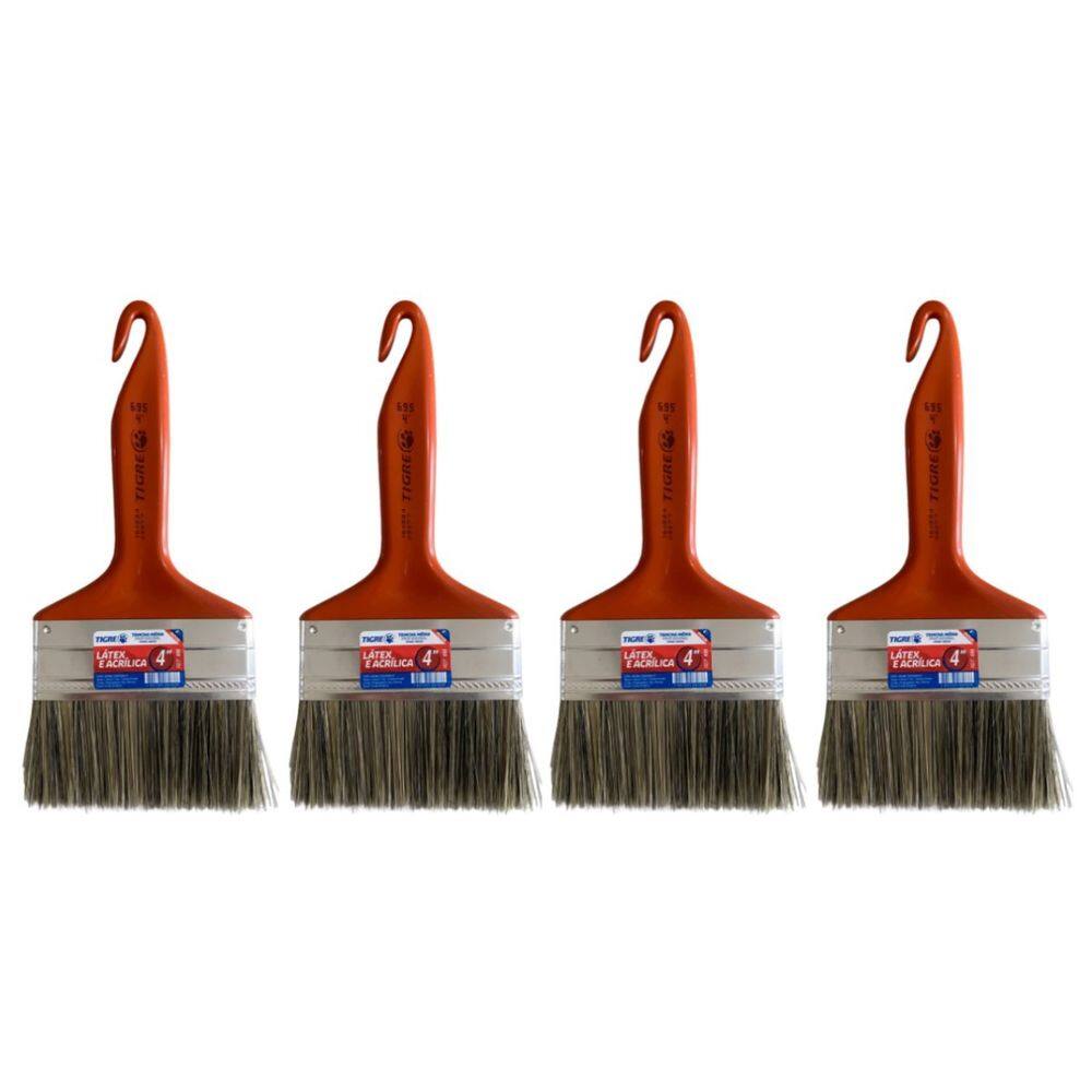 Kit 4 Trincha Pincel P/ Pintura Látex Acrílica 4`` Tigre
