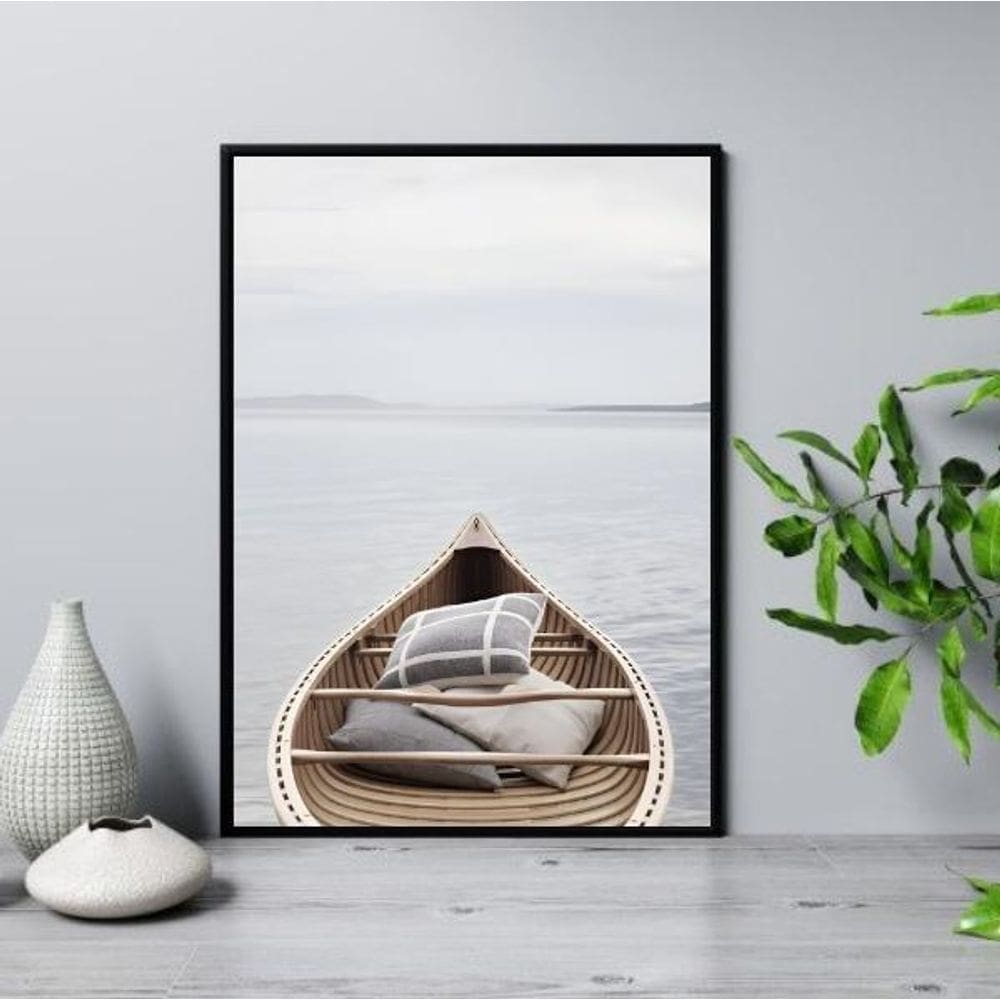 Quadro Praia Canoa Relax 45X34Cm - Com Vidro