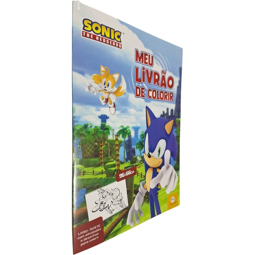 Livro Infantil Meu Livrão de Colorir Sonic The Hedgehog Livro-Tapete Com Atividasdes e Desenhos para Colorir 96x66cm