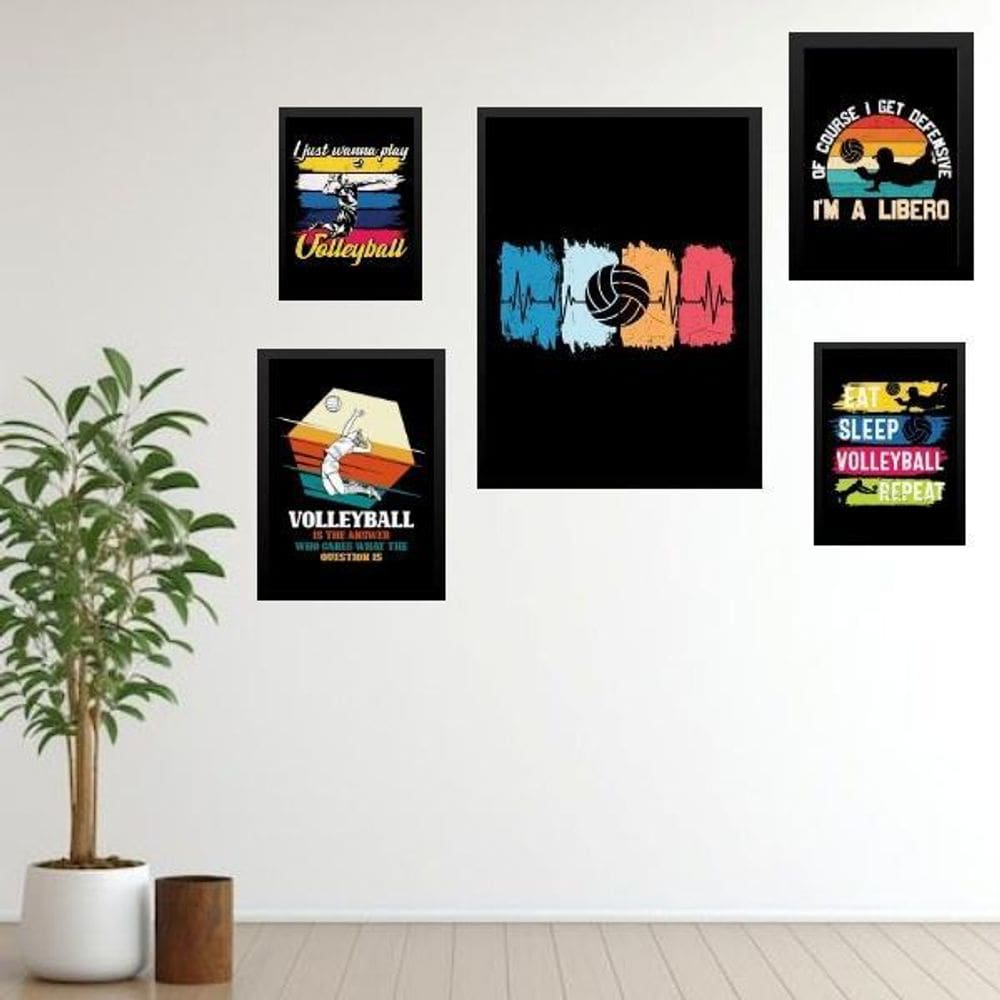 Kit 5 Quadros Decorativos Volleyball