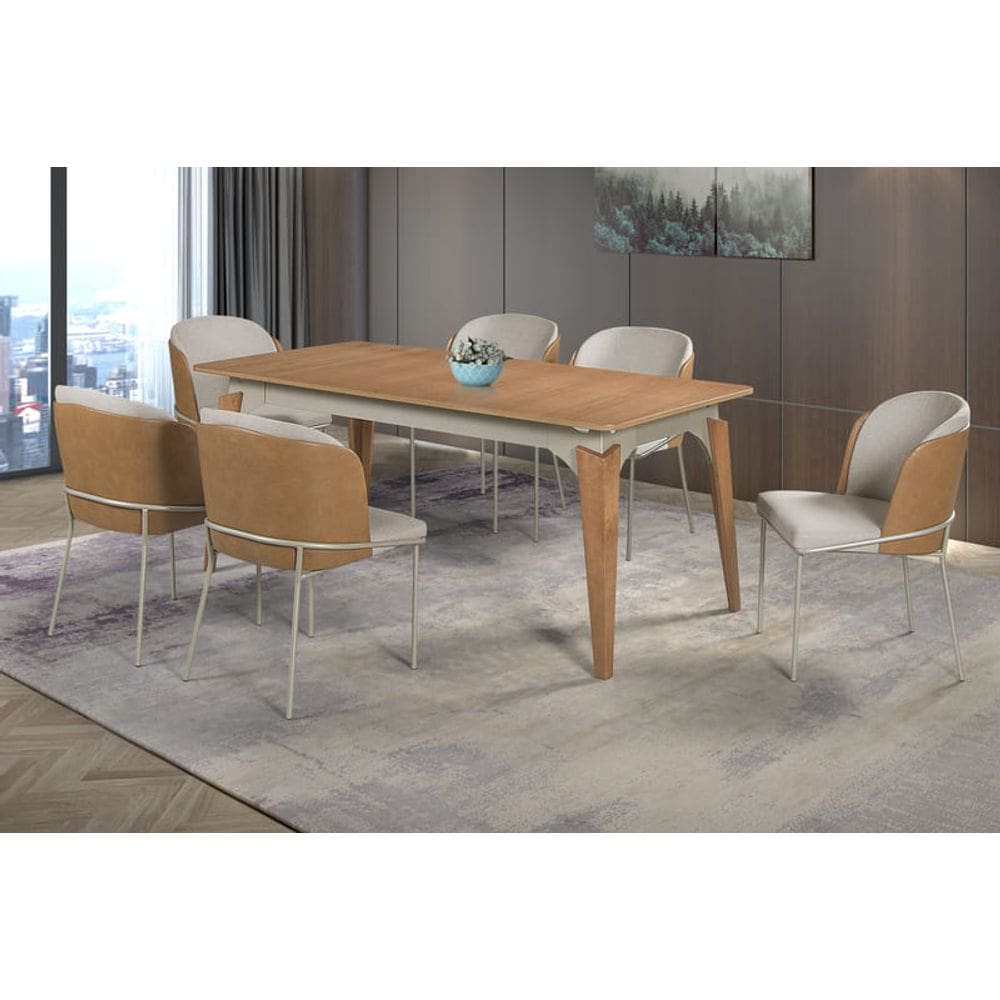 Sala de Jantar Madeira Maciça 6 Cadeiras 1,80x0,90m - Vitória - CM Decor