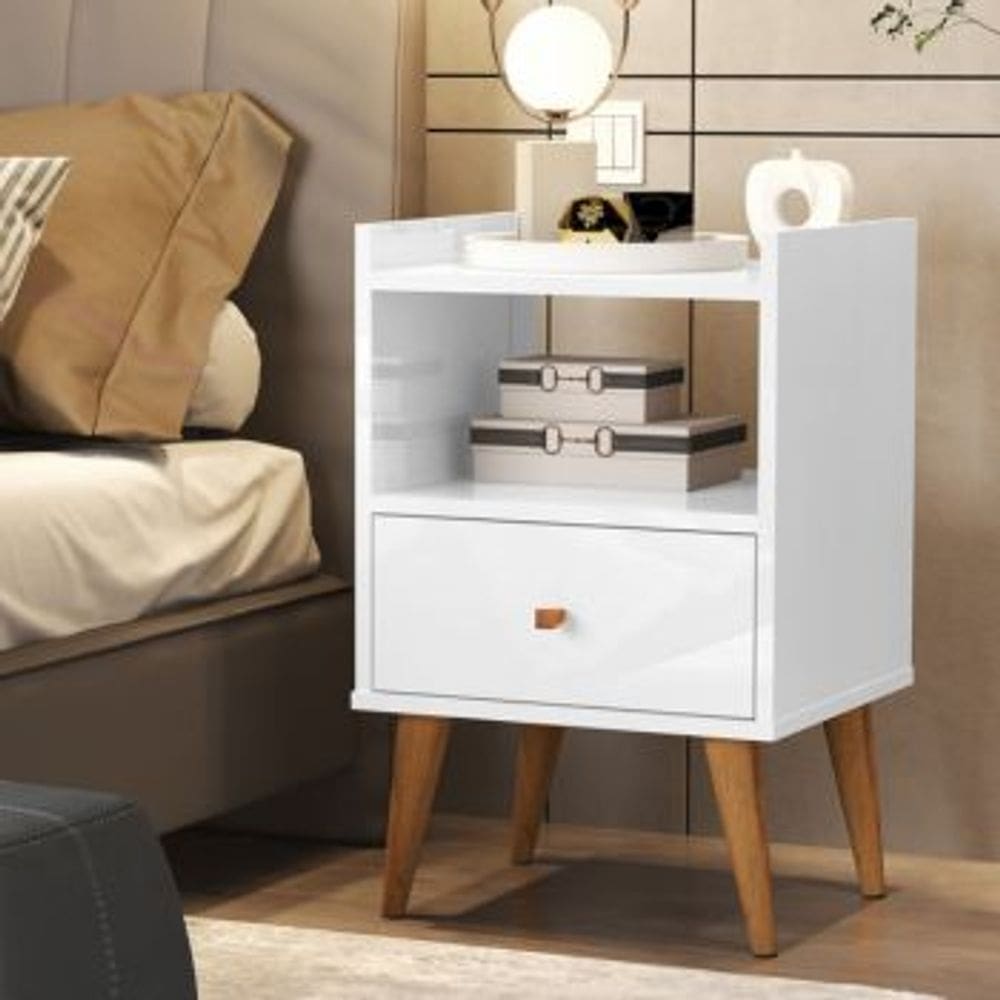 Mesa de Cabeceira com Gaveta Classic Branco Brilho