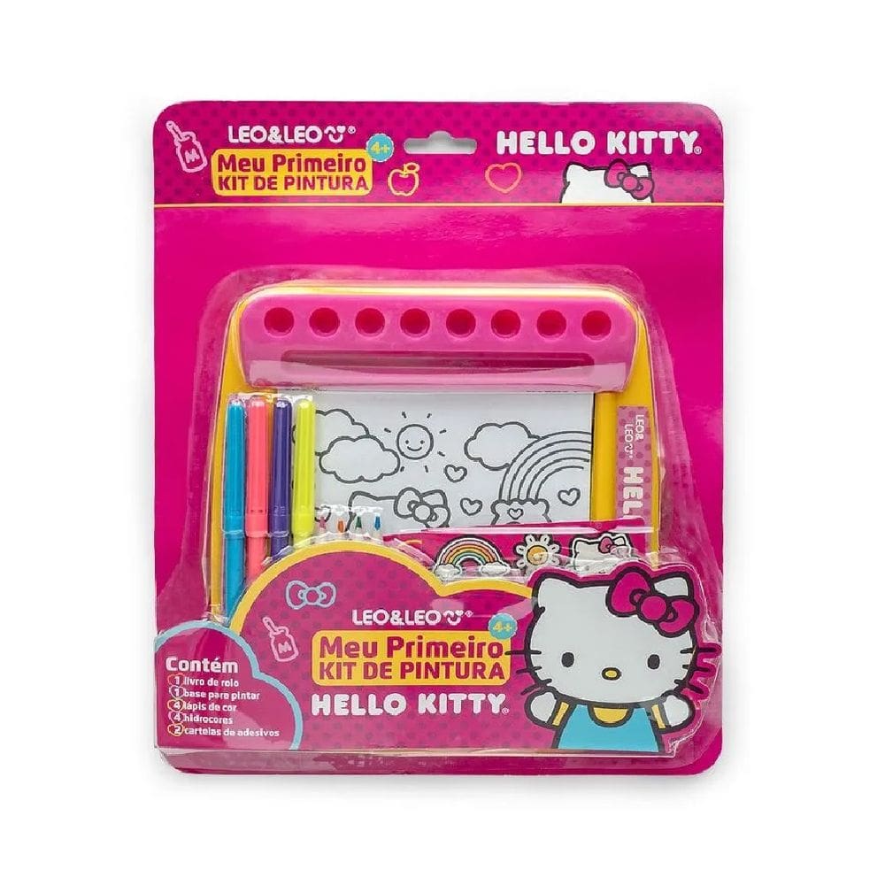 Meu Primeiro Kit de Pintura Hello Kitty Leo&Leo - Blister com 1 livro de rolo + 4 Hidrocor + 4 Lápis