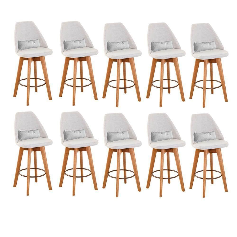 Kit 10 Banquetas Bege Claro E Almofada Suede Branco