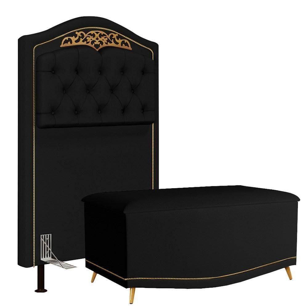 Cabeceira Solteiro 90Cm Com Baú Imperial J02 Corano Preto