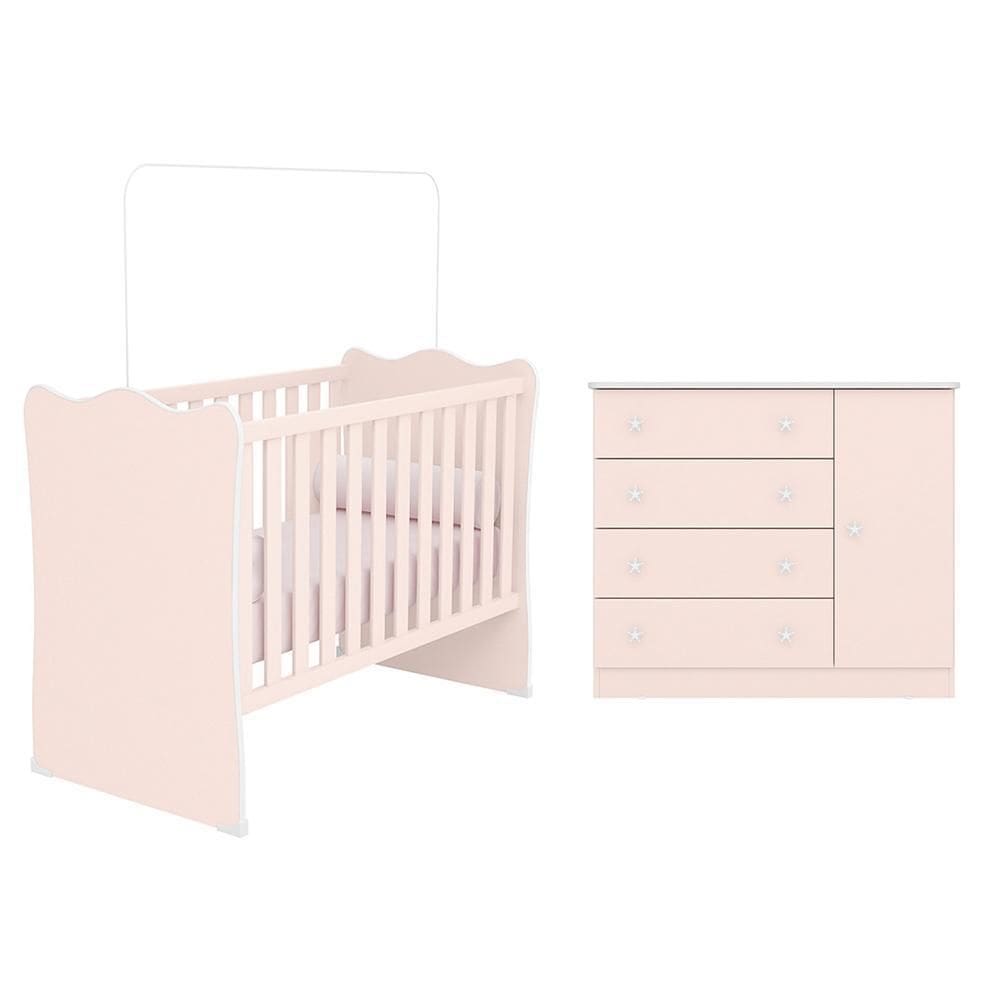 Jogo de Quarto Infantil Doce Sonho com Cômoda 1 Porta e Berço - Qmovi