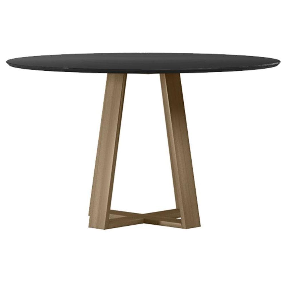 Mesa de Jantar 135x135 cm Vitória com Vidro Amendoa Preto – New Ceval