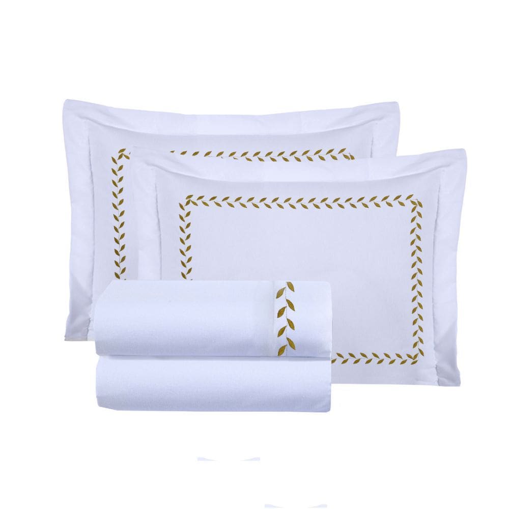 Jogo de Lençol Cama King 4 peças 100% Algodão Bordado Lolita Branco