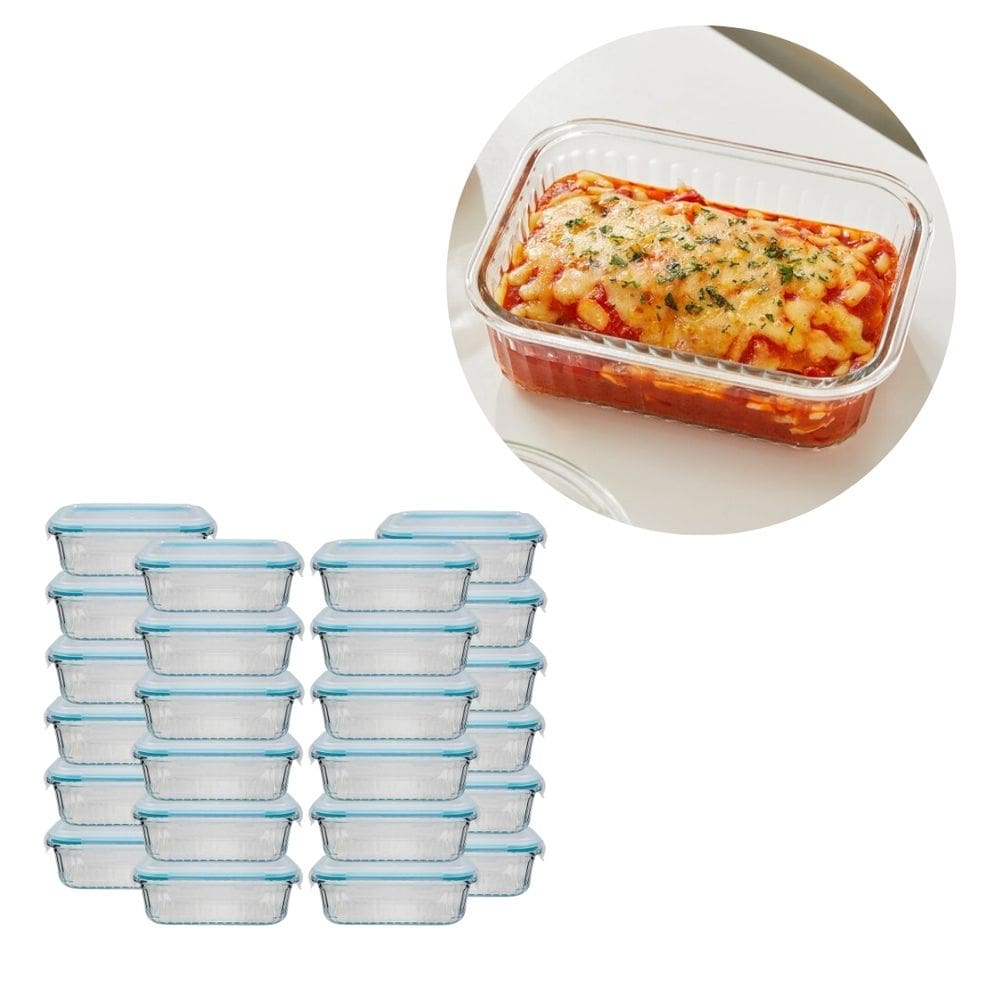 24 Pote Vidro Retangular 640ML Hermético 4 Trava Forno/Freezer