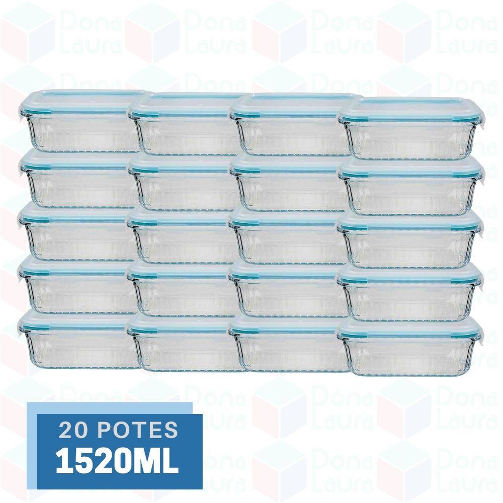 20 Potes Vidro Ondulado Retangular Vidro Lancheira 1520ml