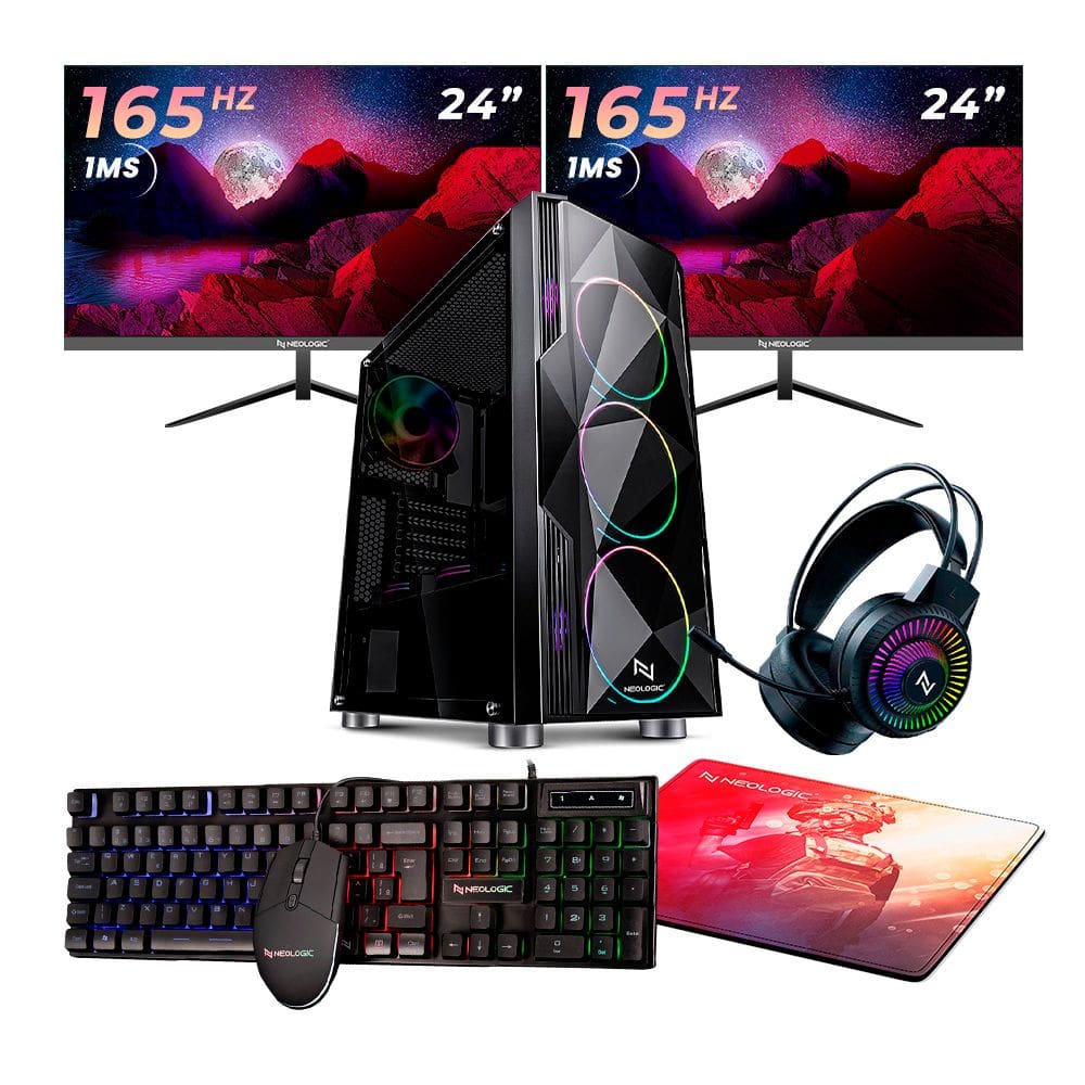 Kit - Pc Gamer Intel I5 11400F 16Gb (Rtx 4060 8Gb) Ssd 1Tb + 240Gb M.2 500W 80 Plus + 2 Monitores Neologic 24165Hz, Neologic Streamer - Nli85846