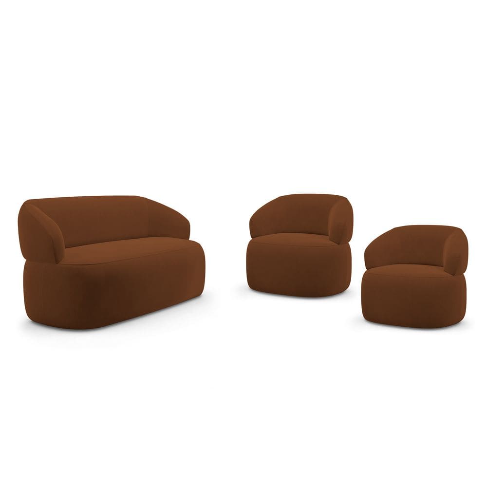 Kit 02 Poltronas Giratória e 01 Sofá Orgânico Glee 02 Lugares 140cm Veludo Terracota - Desk Design
