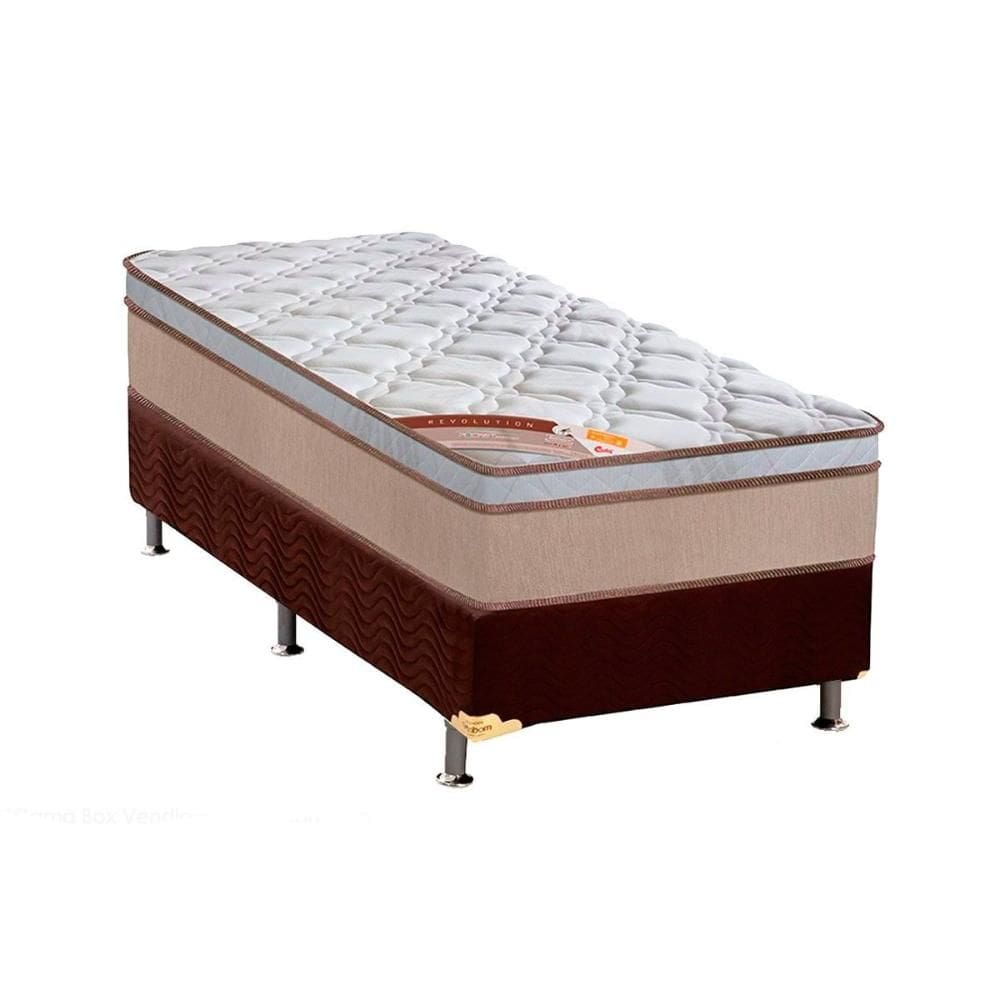 Cama Box Solteiro: Colchão Molas Castor Bonnel Revolution + Base CRC Suede Marrom(88x188)
