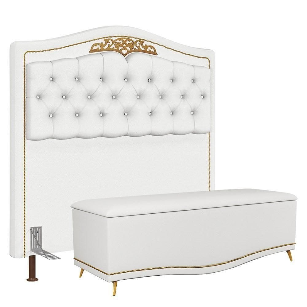 Cabeceira Casal Queen 160Cm C/ Calçadeira Baú J02 Branco