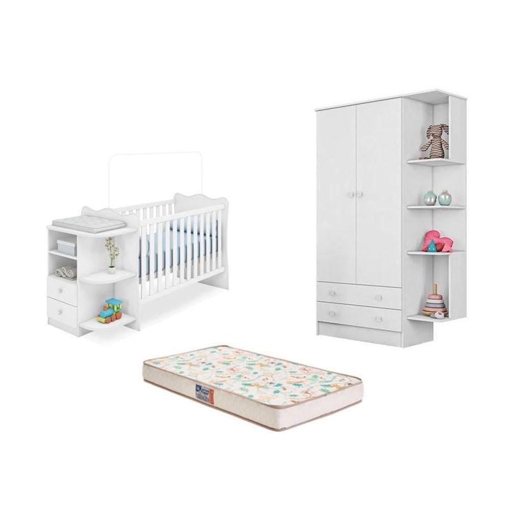 Berço Cômoda Colch.Guarda Roupa inf. Nicho Branco-Fdecor