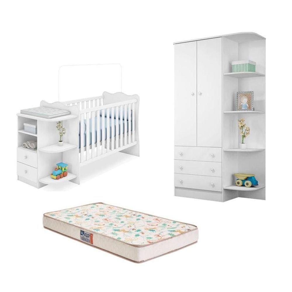 Berço Cômoda Colch.Guarda Roupa inf. Cantoneira Branc-Fdecor