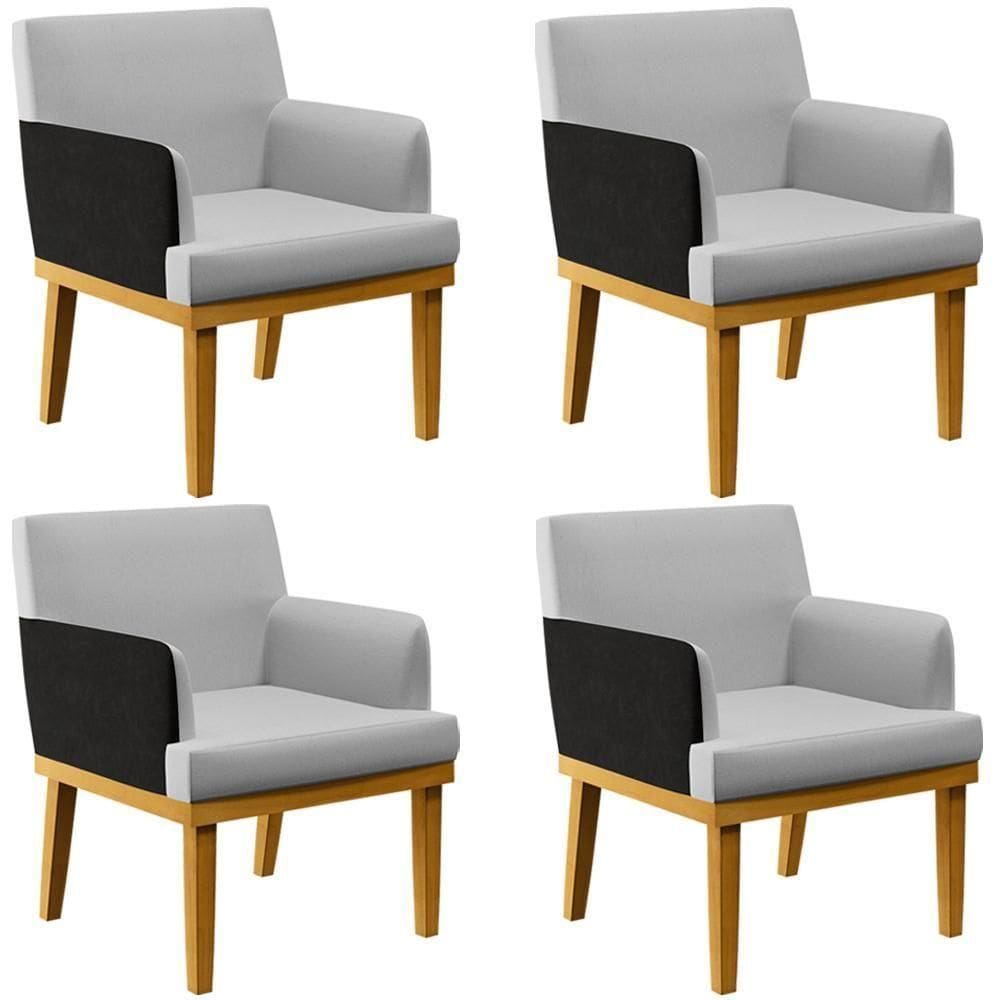 Kit 04 Poltronas Beatriz W01 Linho Cinza Preto