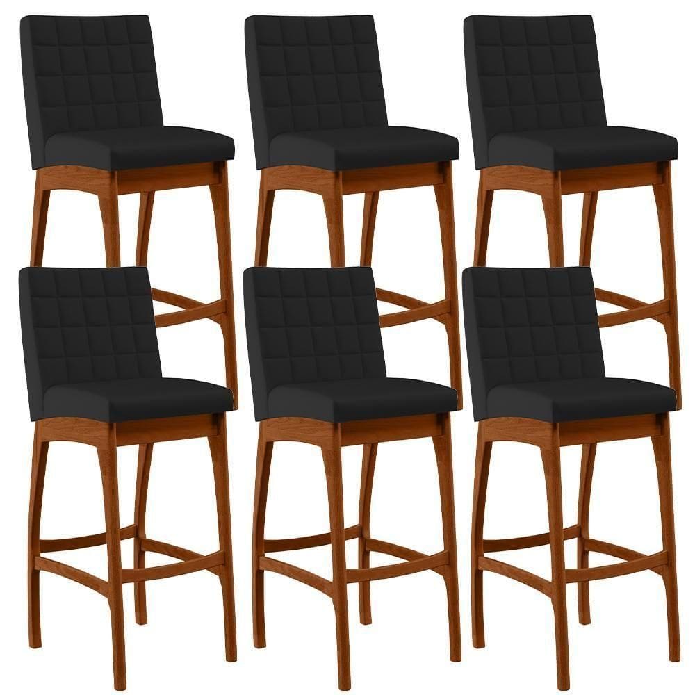 Kit 06 Banquetas Altas Mila Facto Preto Fosco