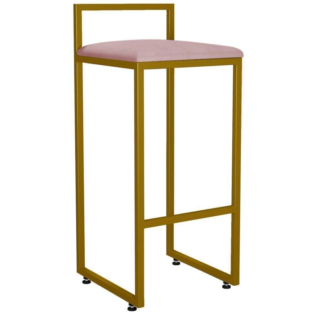 Banqueta Alta Cozinha Hanna L02 Dourado Suede Rosê