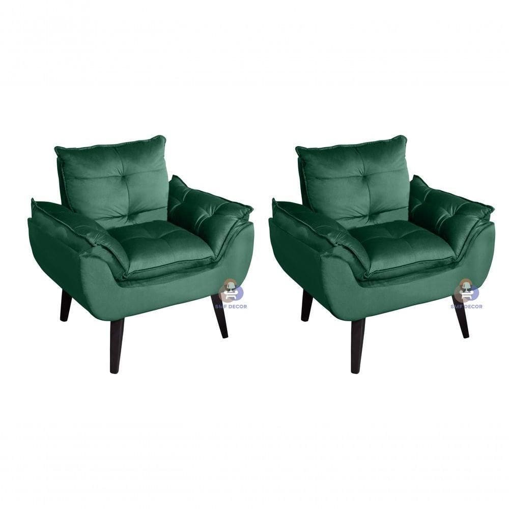 Kit 02 Poltrona Decorativa Opala Veludo Verde Smf Decor