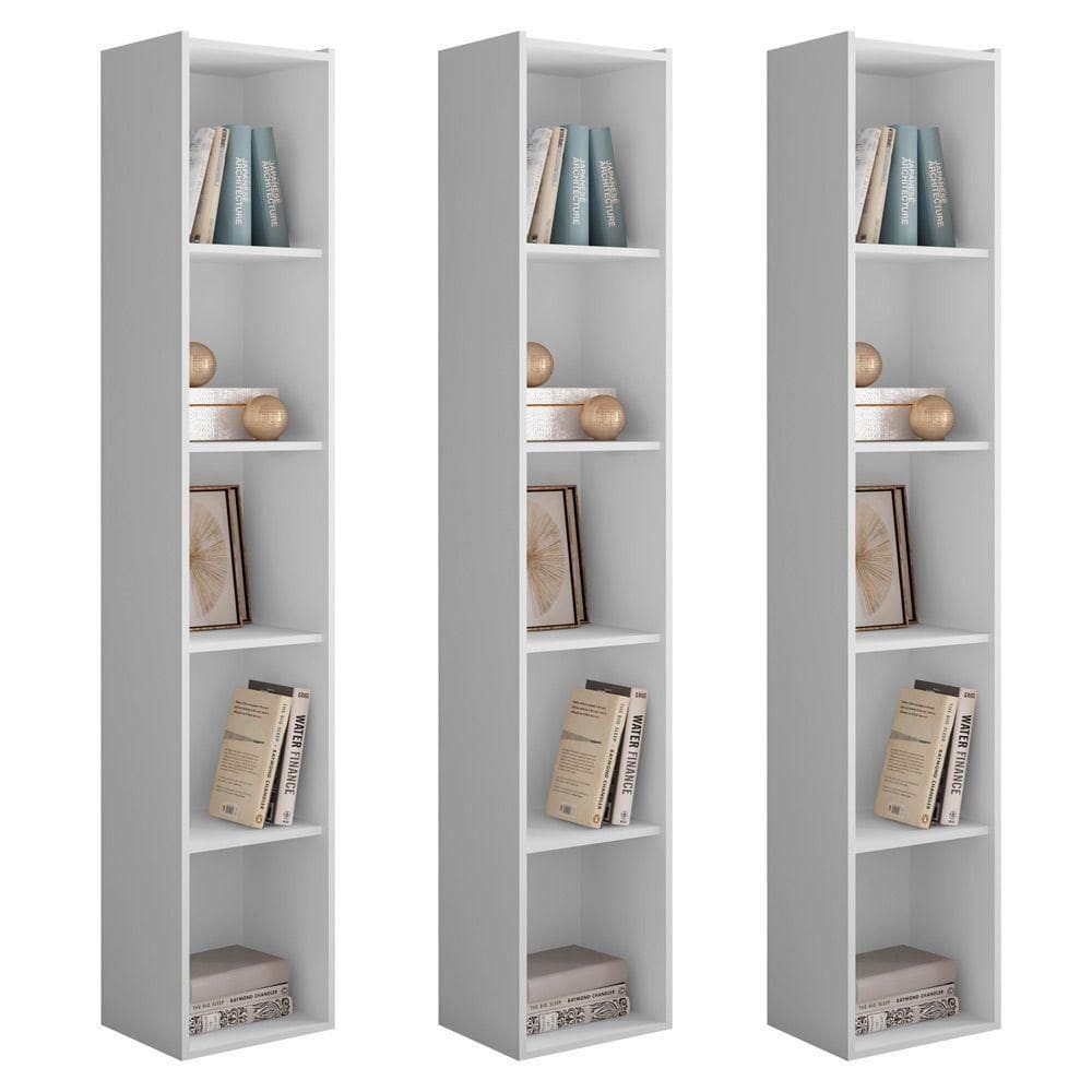 Kit 3 Estantes Livreiro Multiuso Janaína 5 Nichos Branco