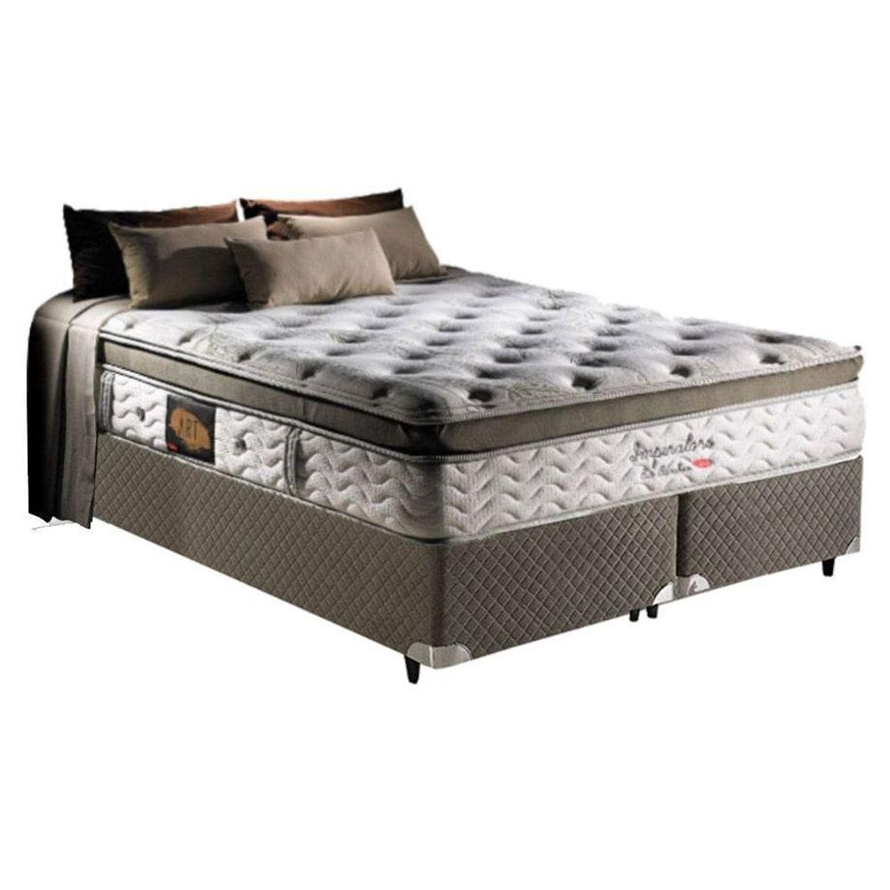 Cama Box King: Colchão Molas Herval MasterPocket Ensacadas Imperatore Eco Bamboo + Base Velvet Gray(193x203)