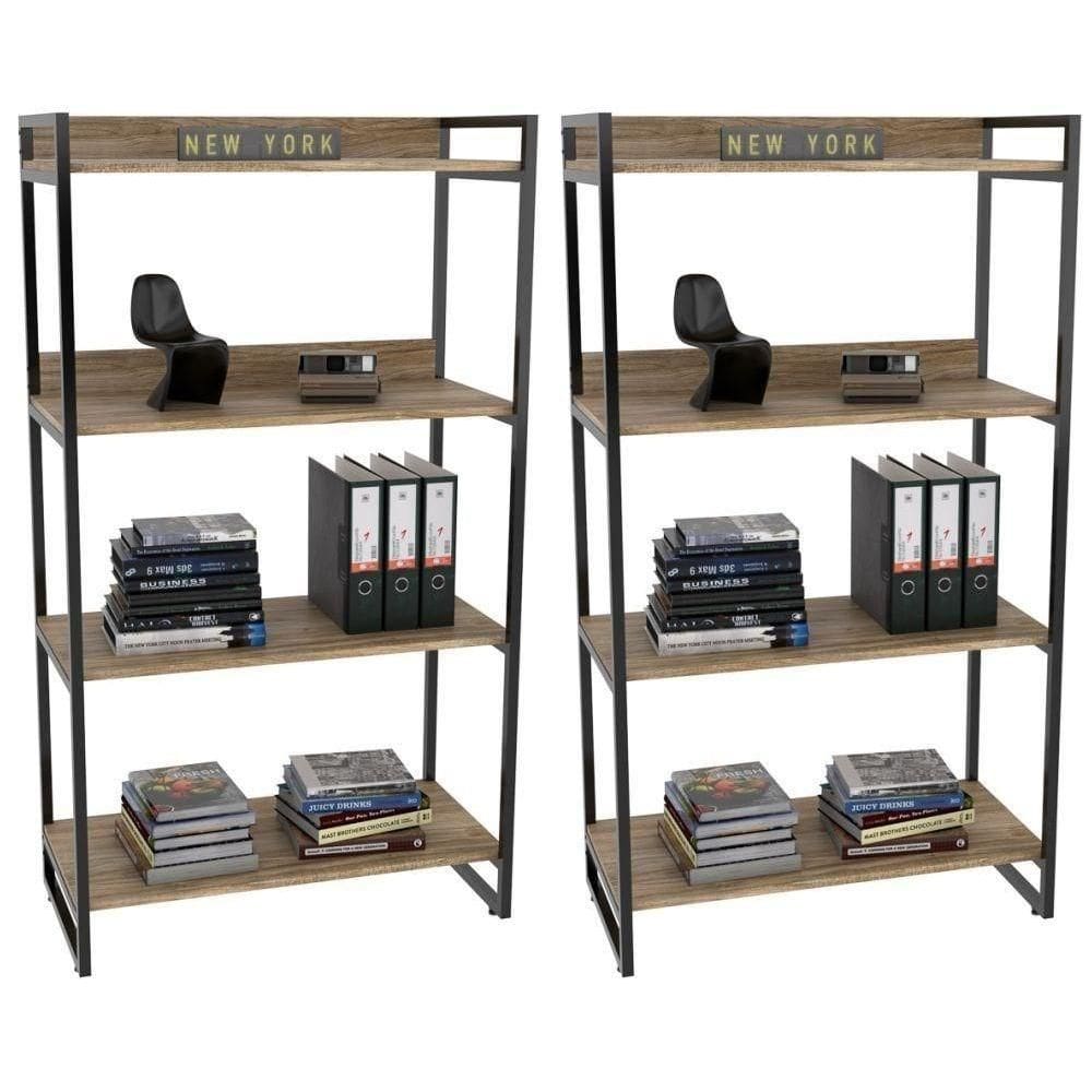 2 Estantes Livreiro 80Cm 4 Prateleiras Carvalho