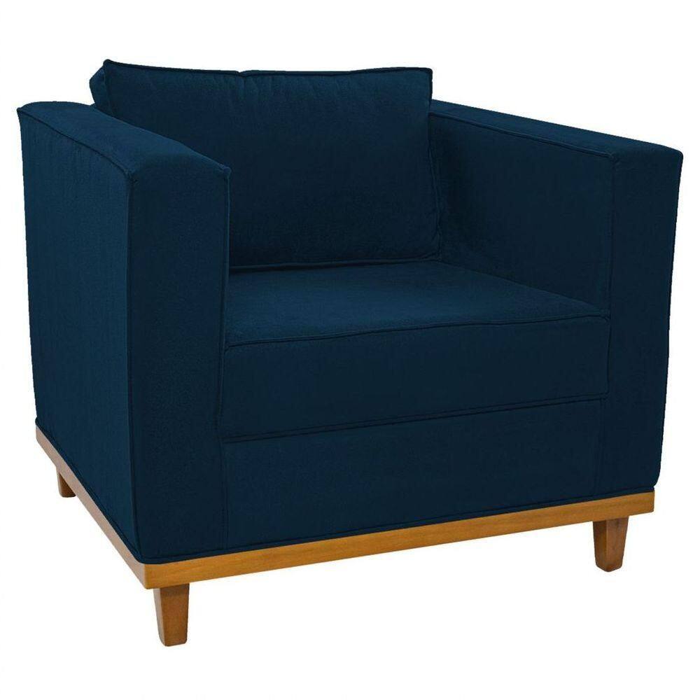 Poltrona Decorativa Europa Suede Azul Marinho