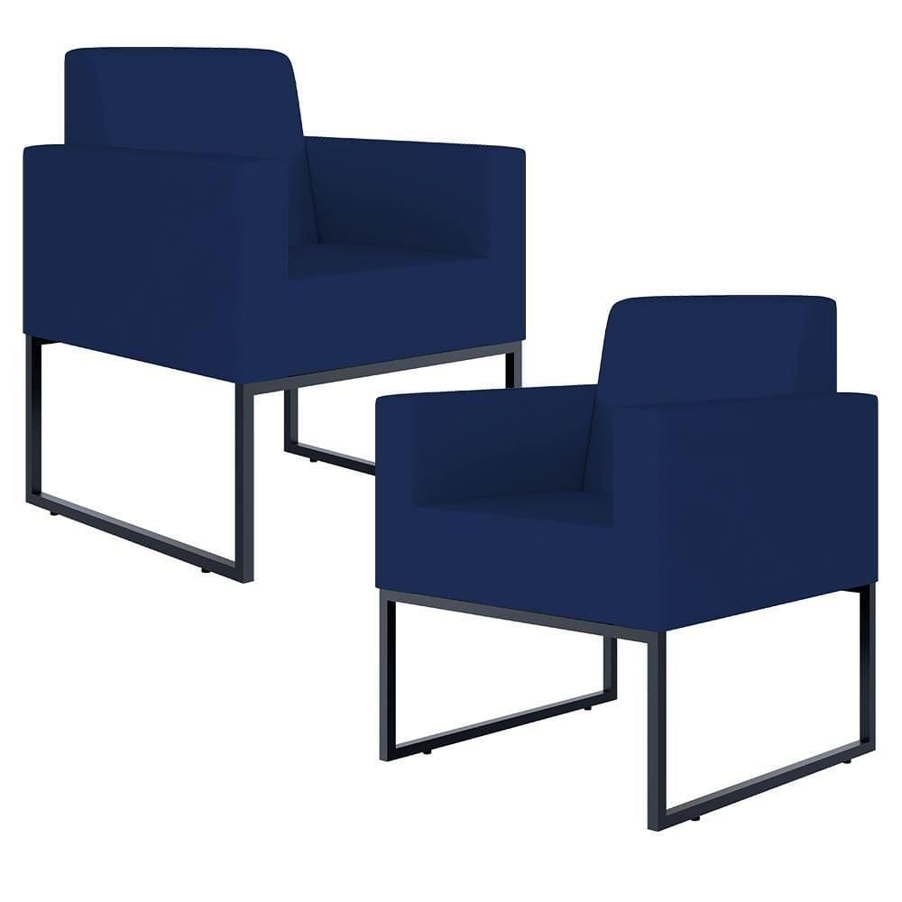 Kit 02 Poltronas Helô L02 Suede Azul Marinho